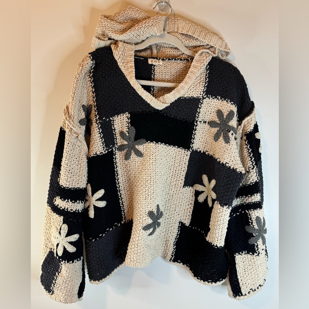 NEW POL Floral Patchwork Chenille Pullover Hoodie… - image 4